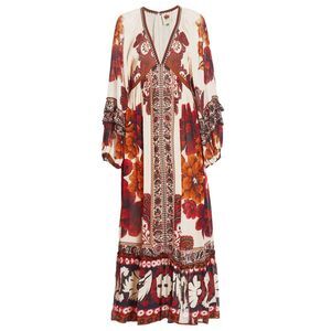 Farm Rio Womens Winter Tapestry V-Neckline Maxi Dress XXS Sand - NWT $315